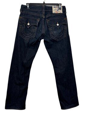 True Religion Mens Straight Leg Dark Wash Jeans Size 33 Made In Mexico